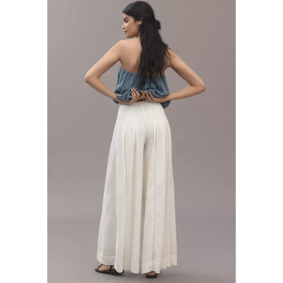 By Anthropologie Linen Blend Pleated Wide-Leg Pants 8 - Picture 3 of 4